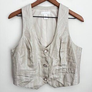 House of Harlow Beige Shiny Vest with Stone Buttons